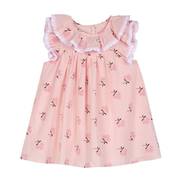 PIPPA & JULIE Floral Eyelet Trim Cotton Dress 3-6M Pink Floral NWOT - Picture 1 of 3